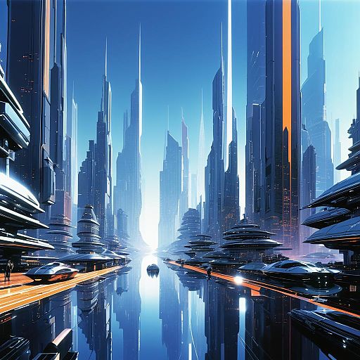 Futuristic Cityscape with Dynamic Lens Flares Futuristic Cityscape with Dynamic Lens Flares