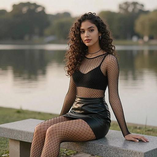 Elegant Young Woman by Serene Lake