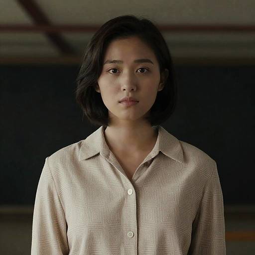 Portrait of Young Woman in Beige Shirt