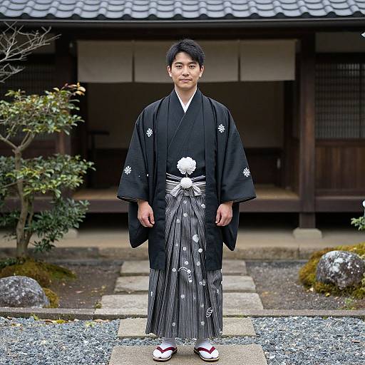 Asian Man in Traditional Kimono Wedding Attire