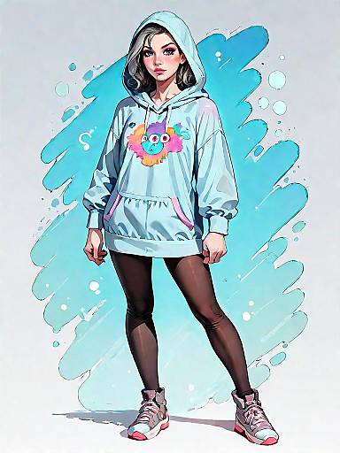 Casual Woman in Gray Hoodie and Brown Leggings