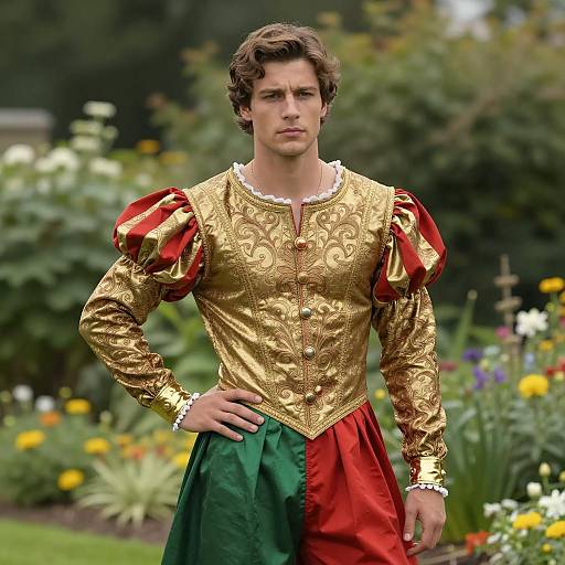 Elegant Renaissance Male Singer in Garden