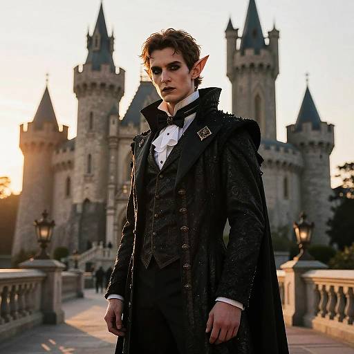 Fantasy Man in Gothic Attire by Castle