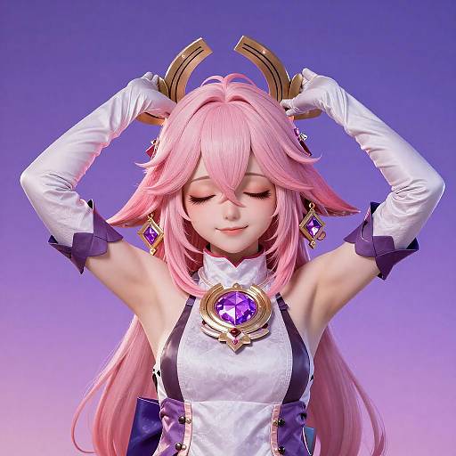 Pink-Haired Anime Character with Crown