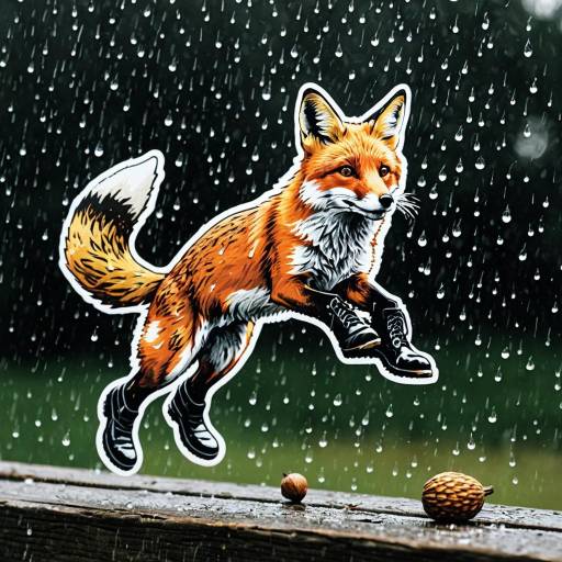 Fox Sticker Wearing Boots in Rain