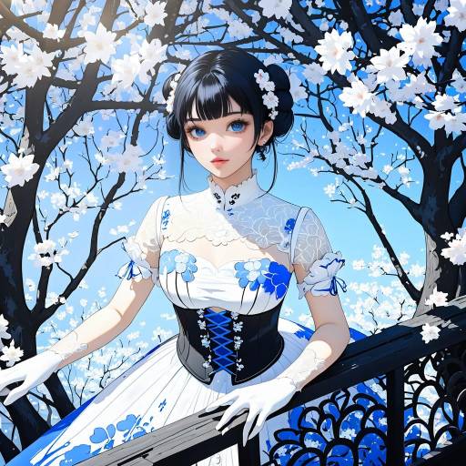 Elegant Woman Amid Cherry Blossoms