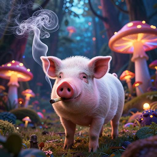 Psychedelic Pig in Neon Forest