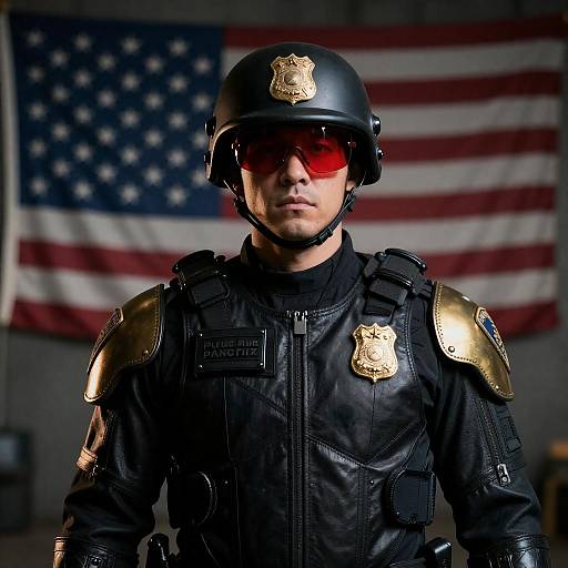 Serious Policeman in Futuristic Armor