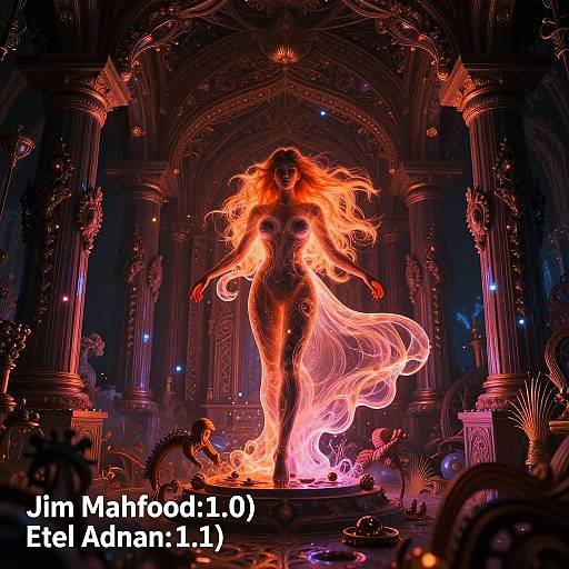 Magical Glowing Woman in Ornate Hall