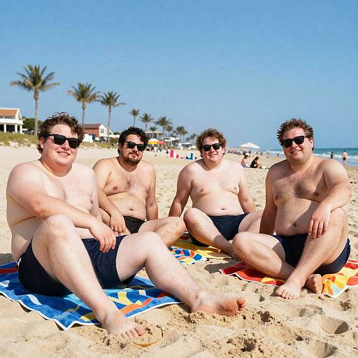 Four Friends Relaxing on Beach Day