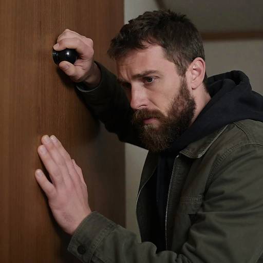 Concerned Bearded Man in Dim Light