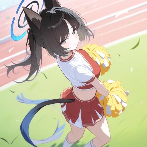 Cheerleader in Action Above the Field