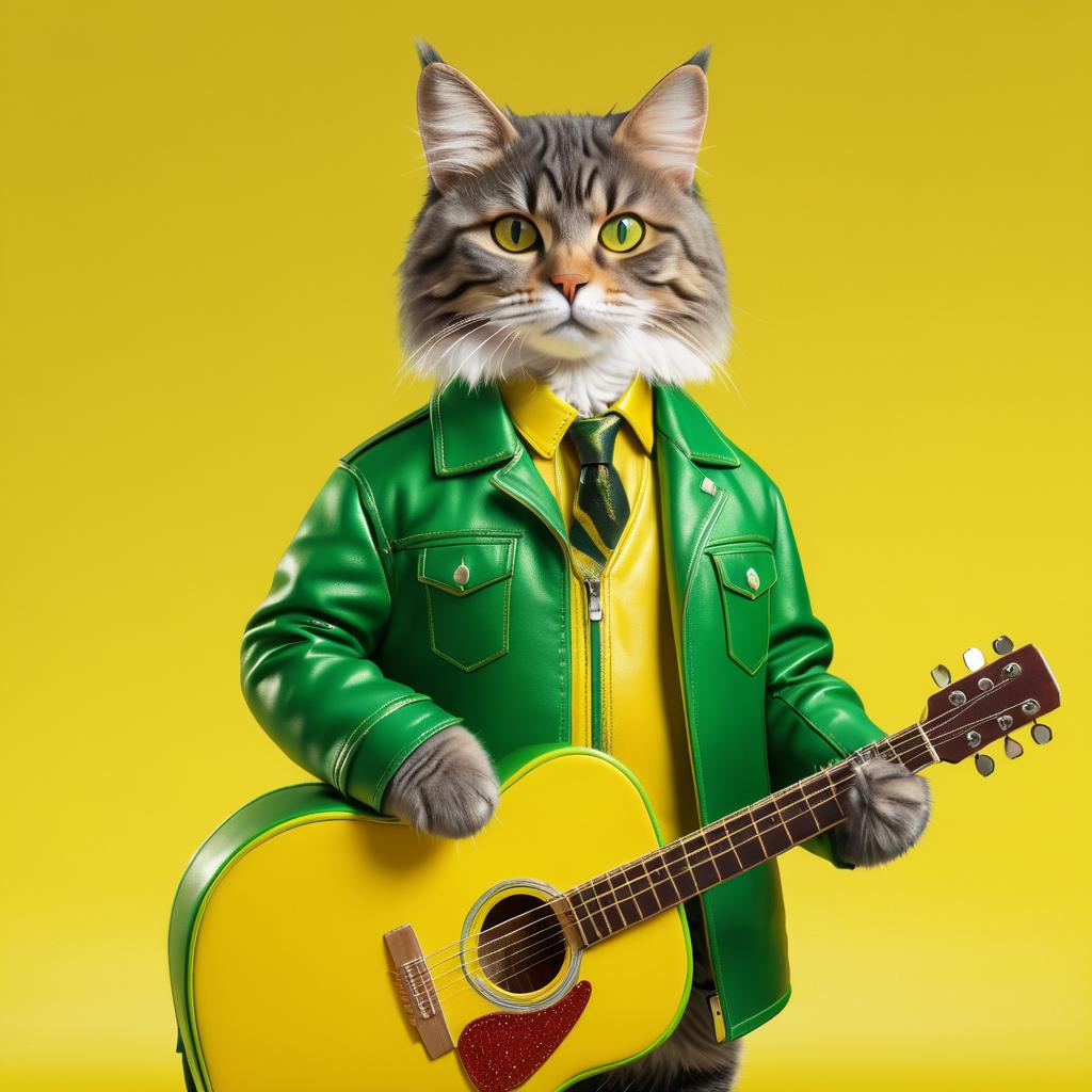 Photorealistic Cat Portrait with Guitar