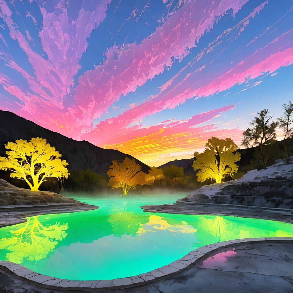 Luminous Sulfur Springs at Dusk