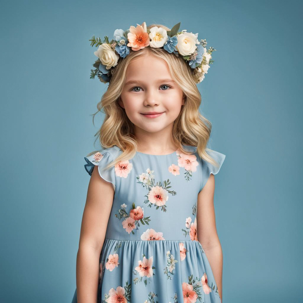 Delighted Girl in Floral Crown Portrait