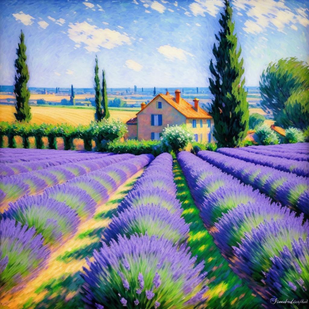 Impressionistic Lavender Field Landscape Art