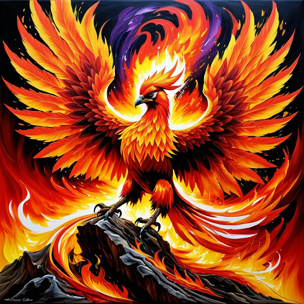 Vibrant Phoenix Rising from Vivid Flames