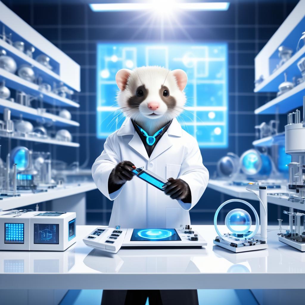 Humorous Ferret Scientist in Futuristic Lab