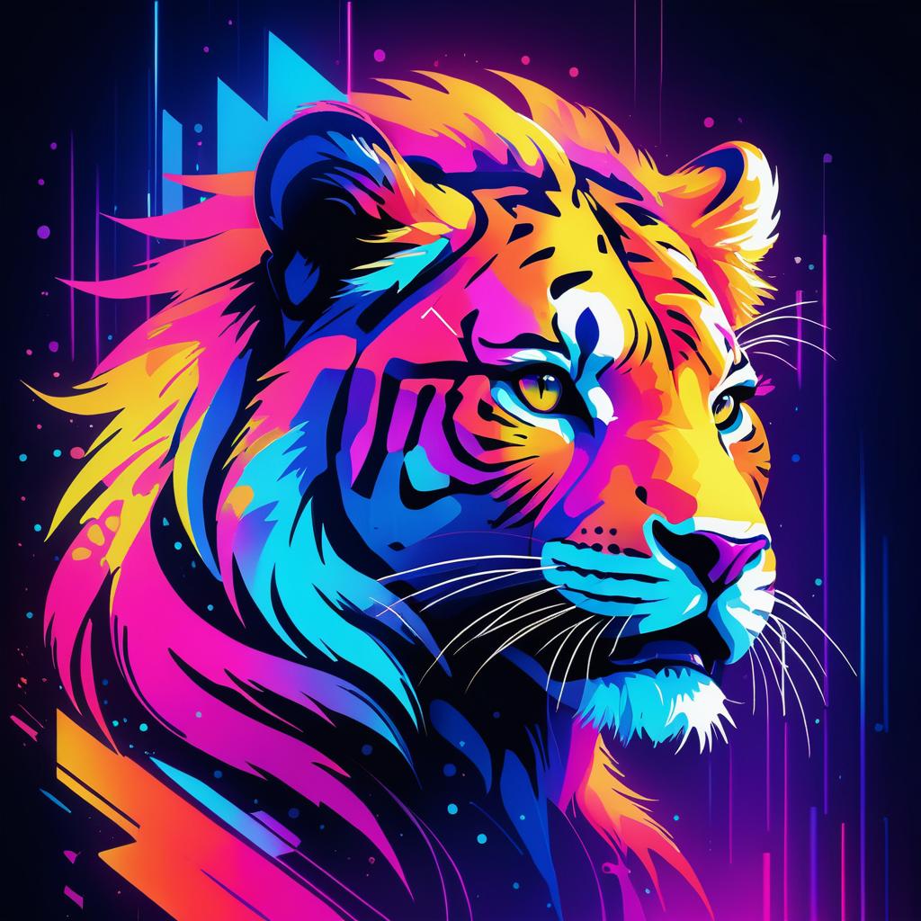 Fierce Lioness in Neon Cyberpunk Art