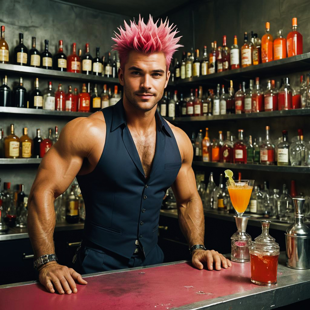 Cheerful Bartender in Vibrant Studio