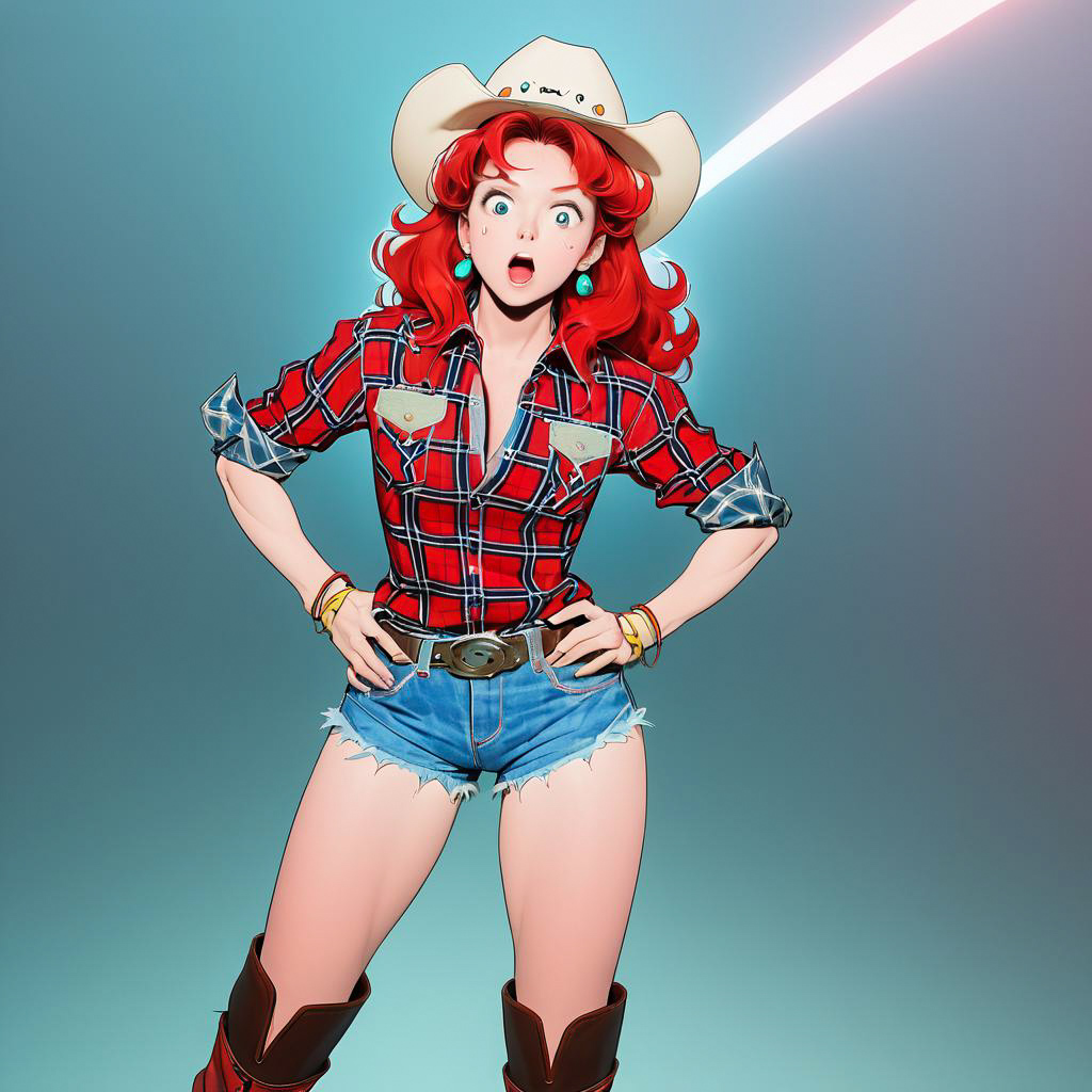 Surprised Alien Cowgirl in Retro Style