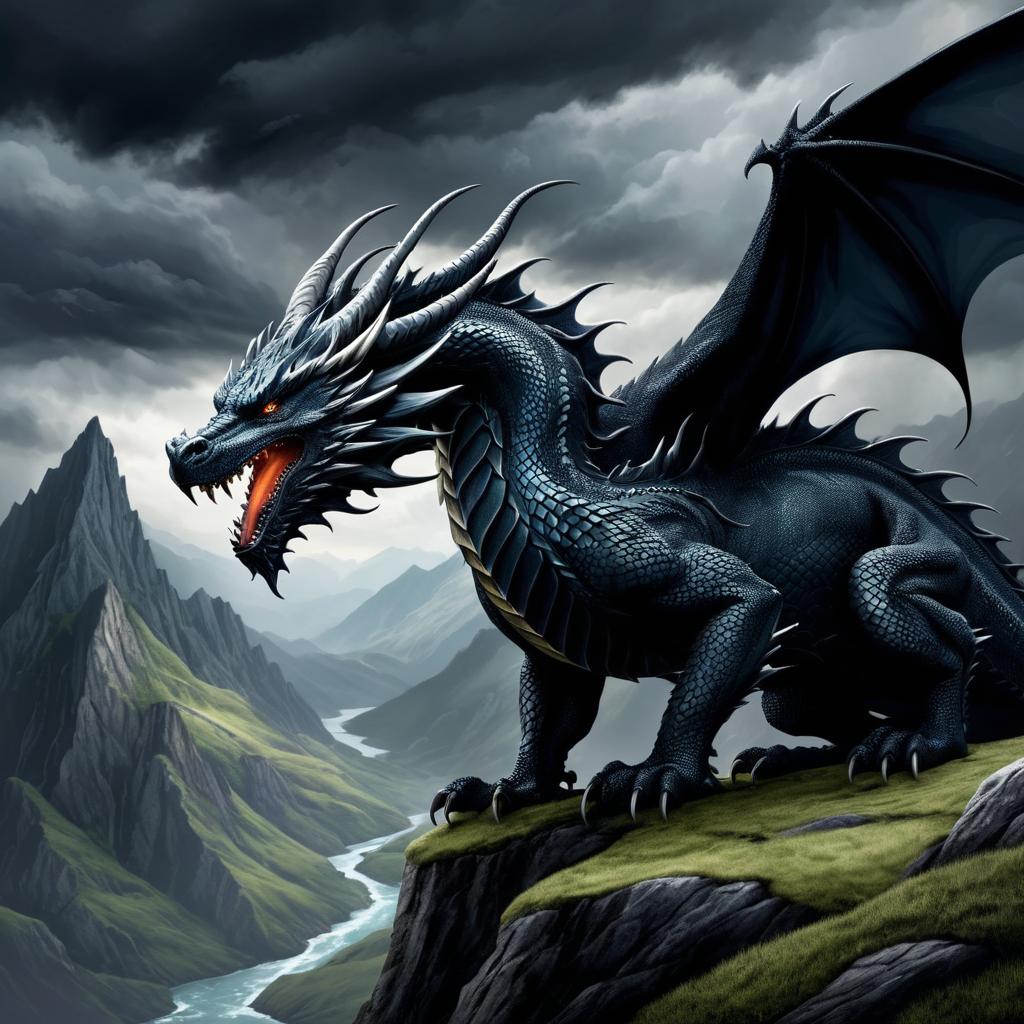 Mysterious Dragon in Stormy Skies