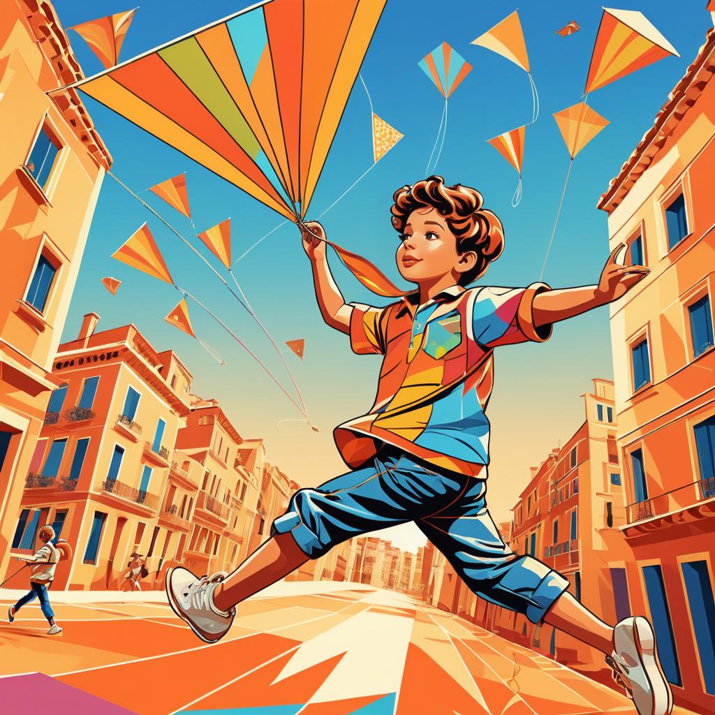 Boy Flying a Kite in Pop Art Style