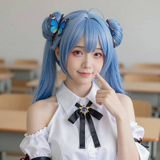 Portrait of Asian Woman with Blue Hair