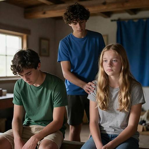 Teenagers' Emotional Moment in Rustic Room