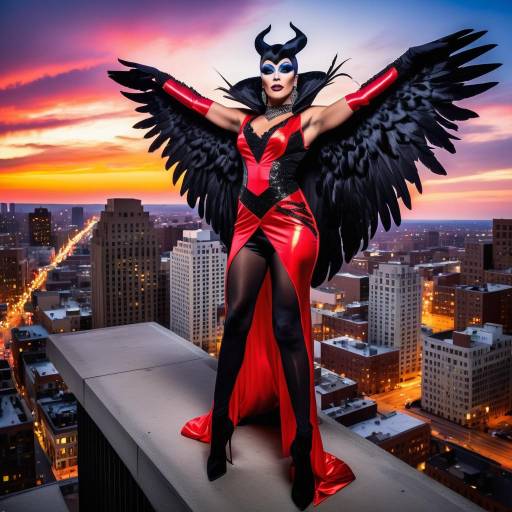 Raven Drag Queen in Metropolis Skyline