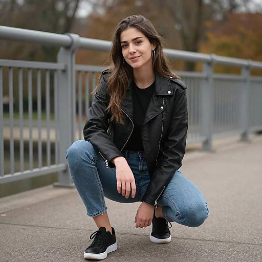 Young Woman on Bridge in Autumn