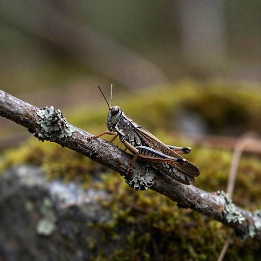 Camouflaged Grasshopper on Lichen Branch