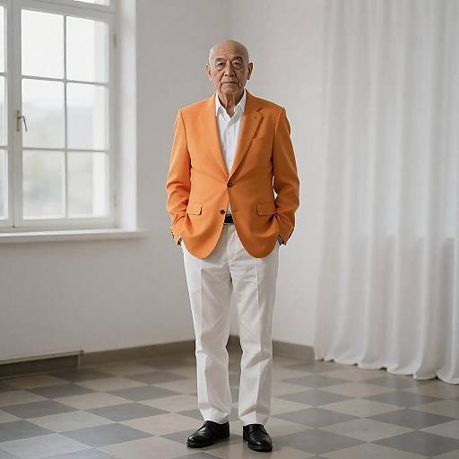 Stylish Elder in Bright Orange Blazer