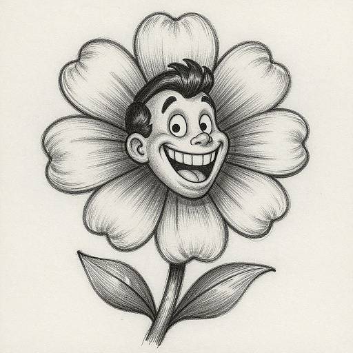 Grunge Cartoon Flower with Human Head
