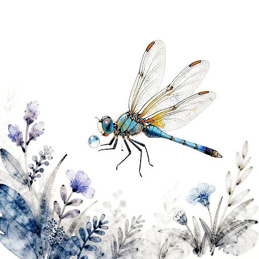 Delicate Dragonfly Ink Drawing