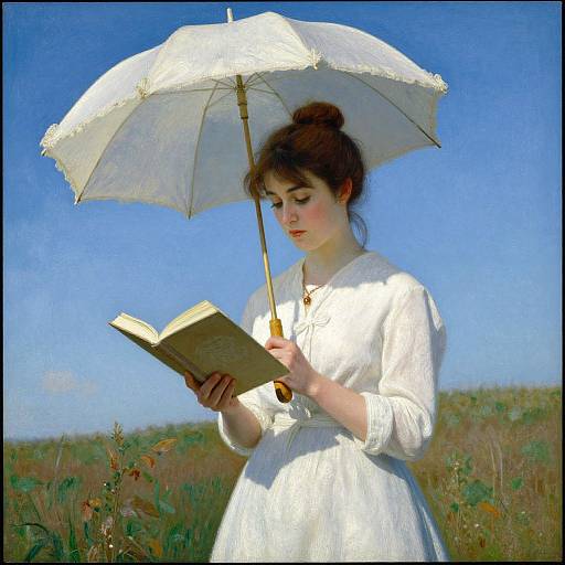 Vintage Woman Reading with Parasol