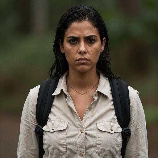 Serious Woman with Backpack Outdoors