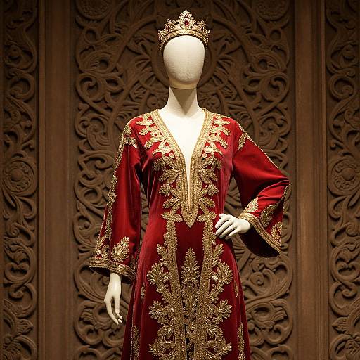Regal Mannequin in Embroidered Red Dress