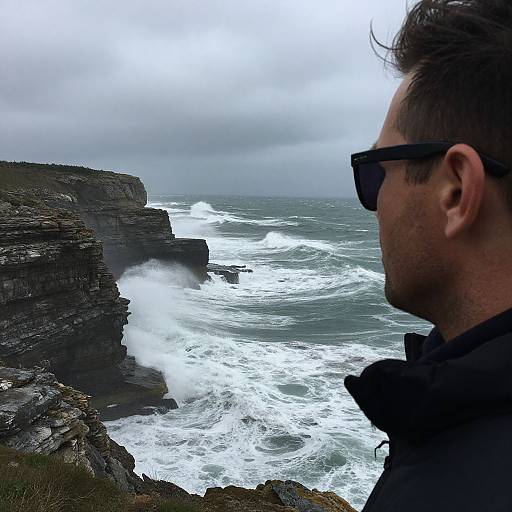 Stormy Sea Cliff with Determined Man