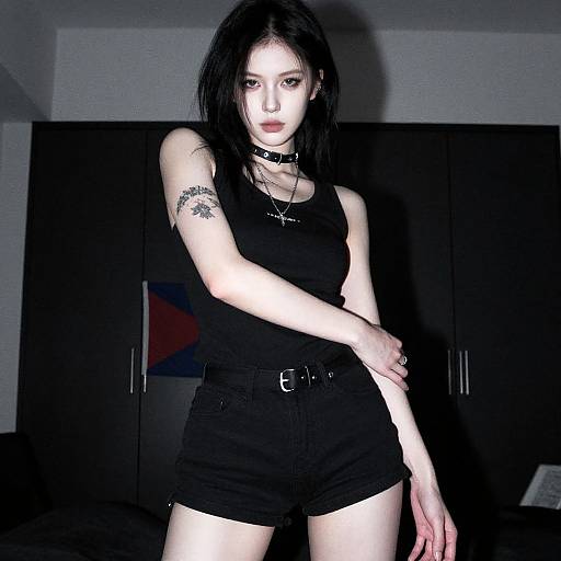 Edgy Tattooed Woman in Dim Light