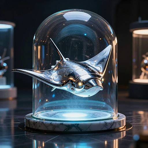 Glowing Chrome Manta Ray Sculpture