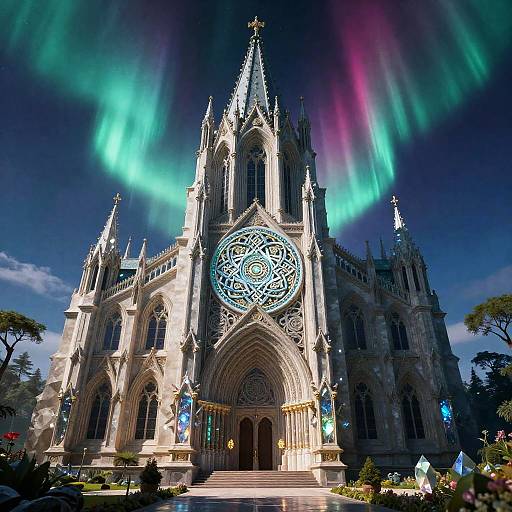 Aurora-Lit Elven Crystal Cathedral in Cavern