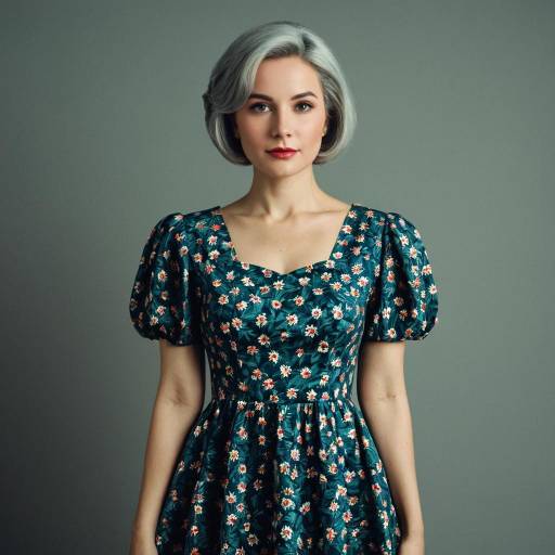 Woman in Vintage Floral Dress with Short Grey Hair