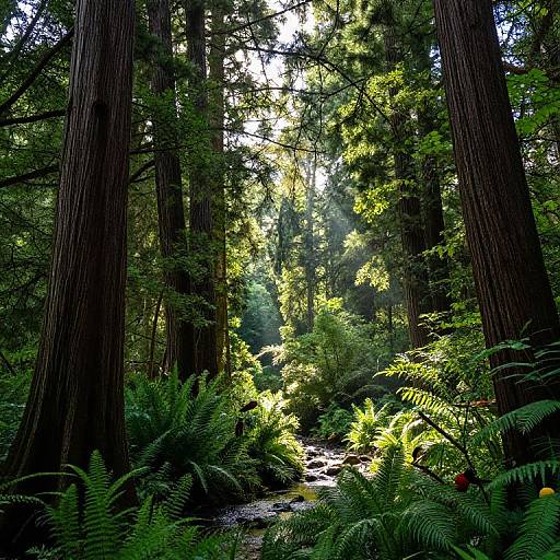 Ancient Forest with Sunlit Stream