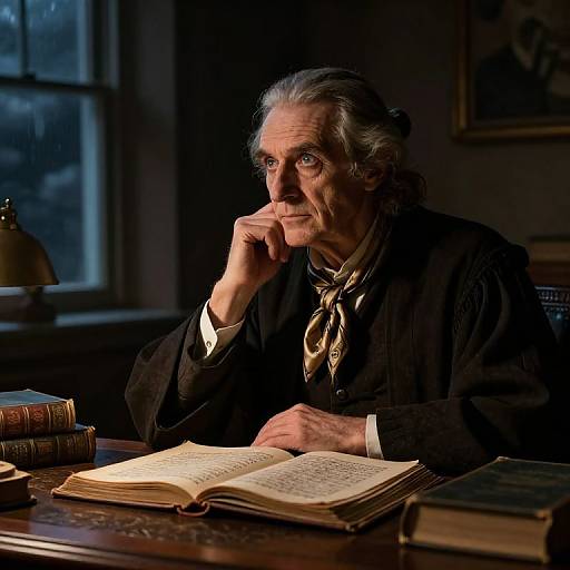 Contemplative Scholar in Chiaroscuro Light