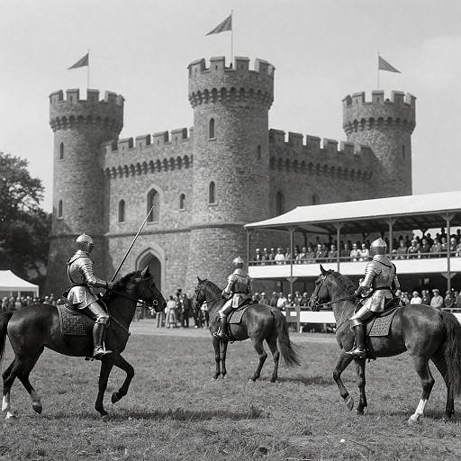 Vintage Black-and-White Medieval Jousting Tournament
