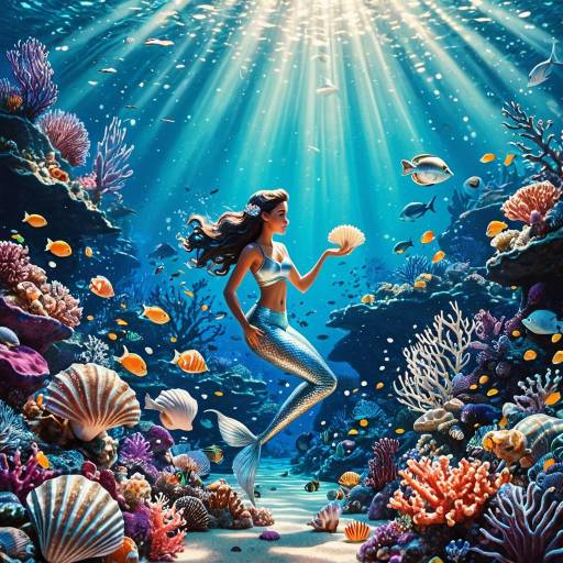 Silver Mermaid in Vibrant Coral Reef