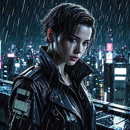 Female Android Detective in Futuristic Tokyo Rain
