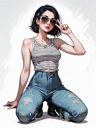 Stylish Casual Girl in Denim Outfit