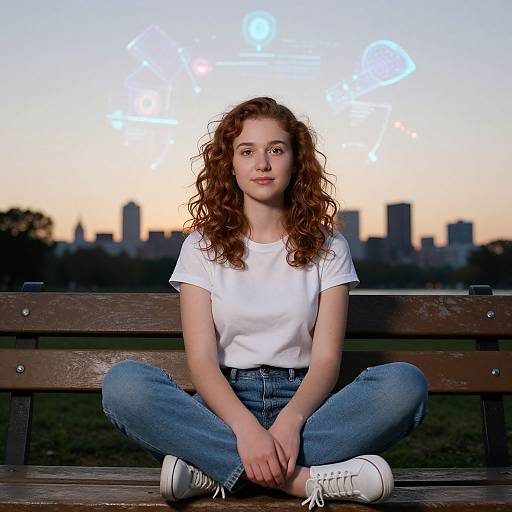 Young Woman in City Tech Sunset